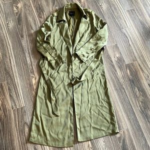 Dynamite XS satin olive green maxi coat